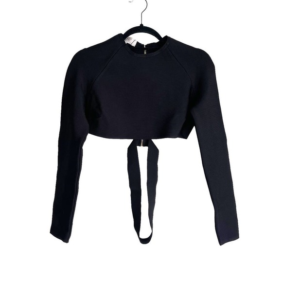House of CB London Full Zip Crop Top Long Sleeve Talika Black Women's Size L NWT - Picture 3 of 7